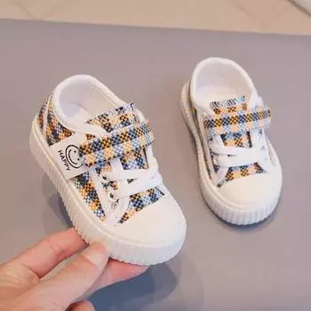 Весенне-осенняя детская парусиновая обувь в клетку. Маленькая детская обувь. Одинарные туфли. Спортивная обувь. Туфли для доски. Повседневная обувь. 20 жёлтый