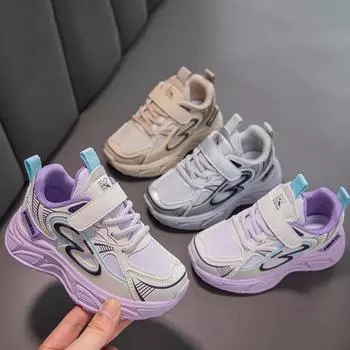 Весенне-осенняя детская спортивная обувь на толстой подошве, модная спортивная обувь для мальчиков, спортивная обувь для девочек на липучках 26 фиолетовый