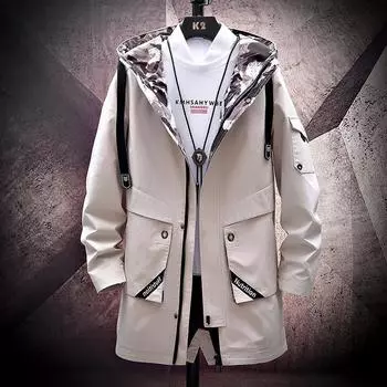 Весенне-осенняя длинная ветровка с капюшоном, мужская куртка плюс толстая плюс размер, свободная камуфляжная куртка M