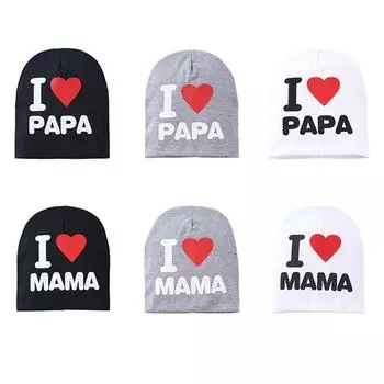 Весенне-осенняя двойная теплая вязаная шапка для новорожденных (I Love Papa) Черный папа