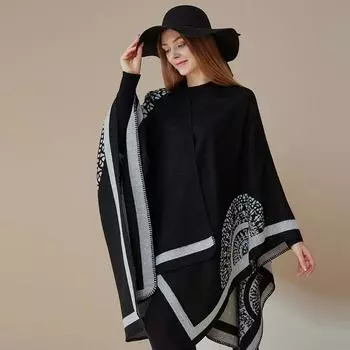 Весенне-осенняя двухсторонняя простая дорожная шаль с шарфом снаружи, длинная теплая и утолщенная накидка для женщин 160-135CM