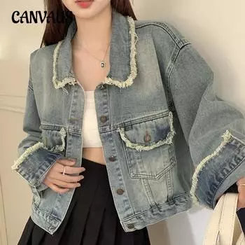 Весенне-осенняя джинсовая куртка с усами, женская короткая свободная повседневная уменьшающая возраст куртка, топы S синий