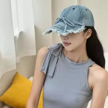 Весенне-осенняя джинсовая шляпа, потертая джинсовая бейсболка, самодельный бант, утиный язычок, поющая женская кисточка, край, милая защита от солнца M56-58cm чёрный