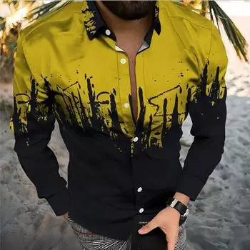 Весенне-осенняя европейская и американская мужская рубашка с воротником и открытым верхом с 3D-цифровой печатью, модная и удобная мужская рубашка S