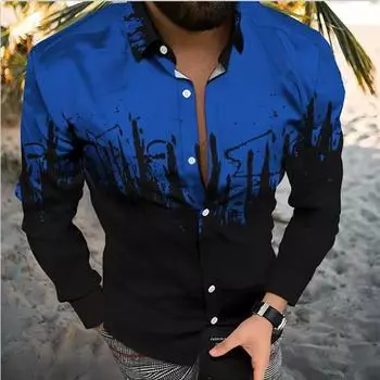 Весенне-осенняя европейская и американская мужская рубашка с воротником и открытым верхом с 3D-цифровой печатью, модная и удобная мужская рубашка S