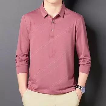 Весенне-осенняя футболка из тонкого ледяного шелка с длинными рукавами, мужская свободная повседневная весенняя одежда для папы, рубашка-поло с воротником, верхняя одежда M