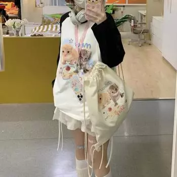 Весенне-осенняя футболка с американским ретро-мультяшным принтом, женские футболки Harajuku с длинным рукавом и круглым вырезом, повседневная футболка большого размера, женские черные топы y2k, уличная одежда M