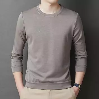 Весенне-осенняя футболка с длинными рукавами, мужская футболка с круглым вырезом, простая однотонная футболка, нижняя рубашка, хлопковая толстовка, повседневная рубашка, верхняя одежда M