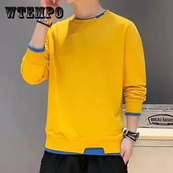 Весенне-осенняя футболка с круглым вырезом, свитер с длинными рукавами, корейская версия пуловера, нижняя рубашка, студенческий свитер, повседневный мужской топ 3XL синий