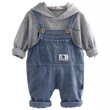 Весенне-осенняя хлопковая детская одежда для мальчиков и малышей, комбинезон с длинными рукавами и комбинезон, комплект из 2 предметов, костюм для отдыха BoyCartoon 80(6-12M) серый