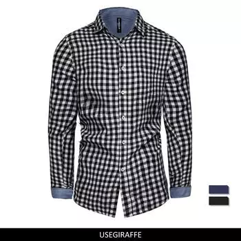 Весенне-осенняя клетчатая рубашка, мужская классическая модная рубашка высокого качества из 100% хлопка, мужская рубашка с длинным рукавом, повседневные деловые мужские рубашки S 50-55kg тёмно-синий