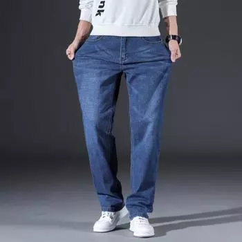 Весенне-осенняя коллекция 2024 года, тонкие эластичные джинсы, мужские свободные прямые повседневные брюки, большие черные рабочие брюки 29 темно-синий