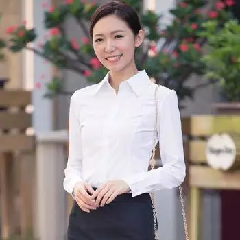 Весенне-осенняя корейская белая рубашка, женские рубашки с лацканами, женские облегающие топы с длинным рукавом, профессиональные топы S белый