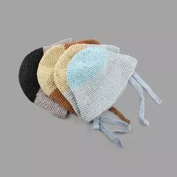 Весенне-осенняя корейская версия бумажной травы и хлопковых ниток, разноцветная складная шляпа рыбака, шляпа-чаша, модная соломенная шляпа 56-58cm чёрный