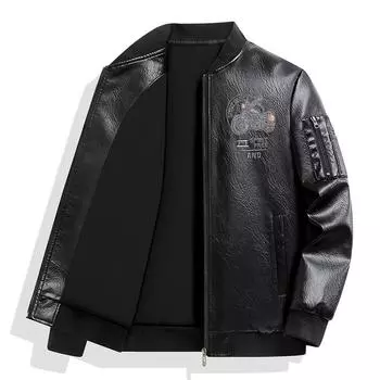 Весенне-осенняя кожаная куртка мотоциклетного стиля с вышивкой и бейсбольным воротником, свободная повседневная куртка большого размера 8XL