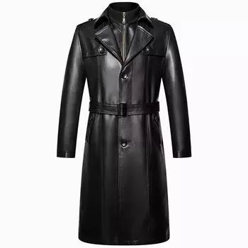 Весенне-осенняя кожаная куртка мужская, высококачественная кожаная ветровка длиной до колена, мужское повседневное утепленное кожаное пальто S