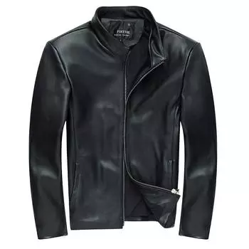 Весенне-осенняя кожаная мотоциклетная короткая кожаная куртка для молодых мужчин, куртка из натуральной кожи с тонким воротником S