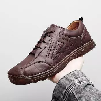 Весенне-осенняя кожаная обувь, мужская обувь из натуральной кожи, большие размеры, мужские дышащие туфли из мягкой кожи с низким берцем и сухожильной подошвой с неглубоким горлом 38 чёрный