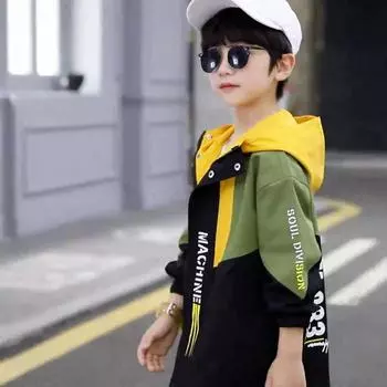 Весенне-осенняя куртка для мальчика, модная лоскутная ветровка, повседневное пальто с капюшоном, детская одежда 120 зелёный