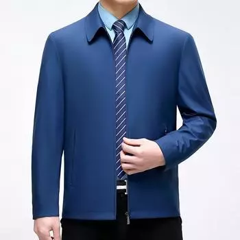 Весенне-осенняя куртка для мужчин среднего возраста, деловая повседневная куртка из шелка шелковицы, деловая одежда для папы, лацкан, топ для госслужащего 165