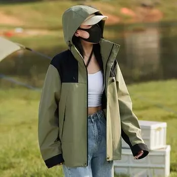 Весенне-осенняя куртка для пар на открытом воздухе с контрастным цветовым сочетанием, ветрозащитная водонепроницаемая свободная тонкая мужская и женская куртка XS