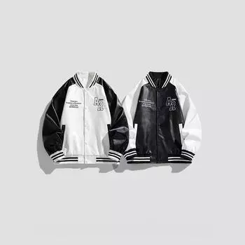 Весенне-осенняя куртка из искусственной кожи, мужская модная куртка из американской кожи свободного покроя в стиле пары M чёрный