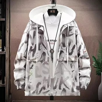 Весенне-осенняя куртка мужская повседневная куртка с капюшоном для подростков модная куртка с капюшоном верхняя часть куртка большого размера M серый