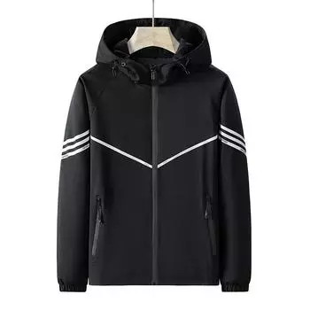 Весенне-осенняя куртка мужская тонкая уличная ветрозащитная непромокаемая водонепроницаемая антистатическая куртка повседневная дышащая куртка M чёрный