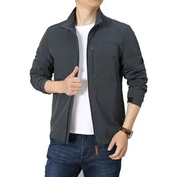Весенне-осенняя куртка с четырехсторонним эластичным поясом, мужская повседневная куртка с воротником-стойкой, водонепроницаемая, быстросохнущая, дышащая M серый