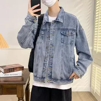 Весенне-осенняя куртка с лацканами для пар, мужская и женская, универсальная куртка из стираного денима для мужчин S