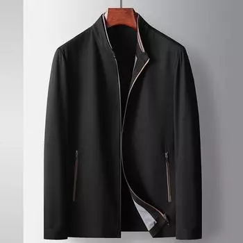 Весенне-осенняя куртка с воротником-стойкой и защитой от ультрафиолета для людей среднего возраста и молодежи, легкая, роскошная, для бизнеса, отдыха, тонкая, солнцезащитная куртка 170 чёрный