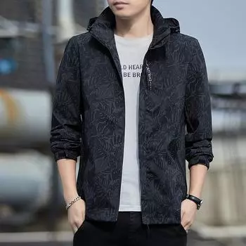 Весенне-осенняя куртка с воротником-стойкой, корейская версия модного тренда с капюшоном, тонкая куртка для пар, повседневная куртка для мужчин и женщин M