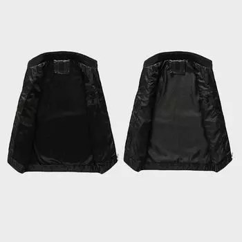 Весенне-осенняя куртка, стильная мужская куртка из искусственной кожи с воротником-стойкой, застежкой-молнией, приталенным пальто с карманами, модная мужская куртка M чёрный