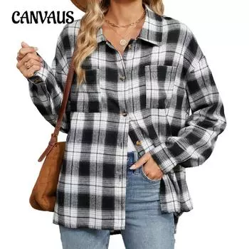 Весенне-осенняя куртка женская блузка больших размеров с лацканами и длинными рукавами, карманами на пуговицах, клетчатая рубашка S розовый