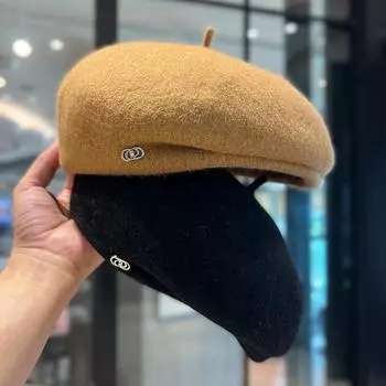 Весенне-осенняя мода Берет Женская осенне-зимняя шерстяная шапка-халат в корейском стиле Дизайнерская шляпа художника 56-58cm