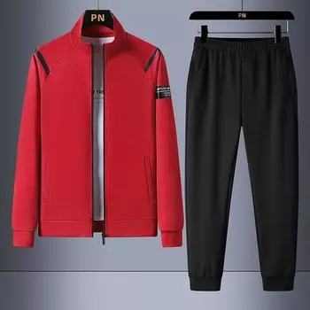 Весенне-осенняя мода больших размеров, свободный спортивный костюм для мужчин, удобный дышащий комплект из двух предметов S серый