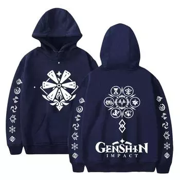 Весенне-осенняя мода для поклонников Genshin Impact Аниме-печатная толстовка для спорта на открытом воздухе Косплей-пуловеры толстовки Косплей-костюм XS чёрный