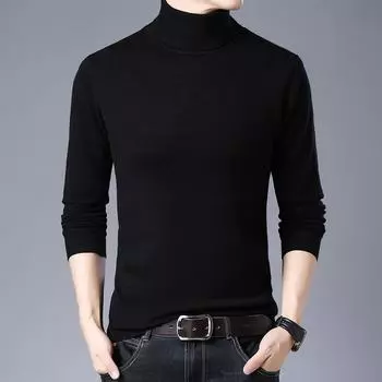 Весенне-осенняя мода повседневный мужской свитер полусреднего школьного воротника мужской вязаный базовый свитер пуловер приталенный однотонный свитер майка XXXXL чёрный