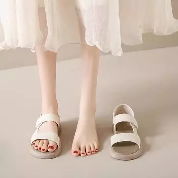 Весенне-осенняя мода Простые открытые с круглым носком на толстой подошве в стиле феи с одним словом на поясе пляжные сандалии для женщин 42 чёрный