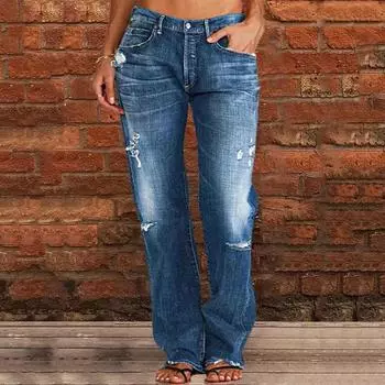 Весенне-осенняя мода женская одежда дырявые джинсовые модные повседневные брюки с высокой талией XXXXXL чёрный