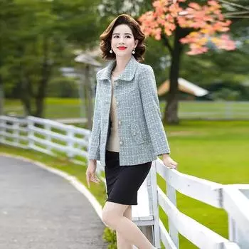 Весенне-осенняя модная маленькая ароматная твидовая куртка, женская повседневная дикая короткая куртка, клетчатый пиджак для мамы, элегантная верхняя одежда 5XL XL