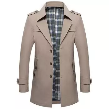 Весенне-осенняя модная мужская деловая ветровка средней и длинной длины, не требующая глажки, повседневная ветровка с воротником для костюма M чёрный