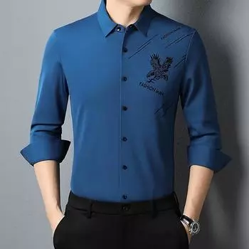 Весенне-осенняя модная мужская рубашка с длинным рукавом и принтом, тонкая деловая бесшовная рубашка, высокая эластичность M