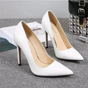 Весенне-осенняя модная пикантная вечерняя обувь на высоком каблуке с острым носком и неглубоким острым носком 44 белый