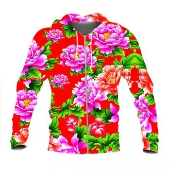 Весенне-осенняя модная толстовка на северо-востоке с большим цветком и 3D принтом, повседневная мужская толстовка с капюшоном на молнии, пуловеры с длинными рукавами, негабаритные топы 2XL