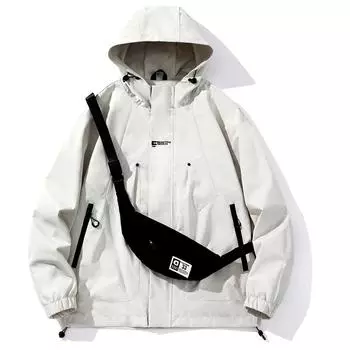 Весенне-осенняя модная уличная куртка из жесткого материала, мужская ветрозащитная водонепроницаемая рабочая куртка с диагональной маленькой сумкой S чёрный