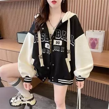 Весенне-осенняя модная уличная куртка с капюшоном и кулиской с принтом букв XXL чёрный