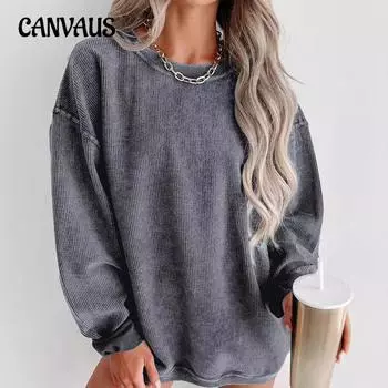 Весенне-осенняя модная женская толстовка больших размеров с круглым вырезом, модный повседневный однотонный топ с длинными рукавами S чёрный