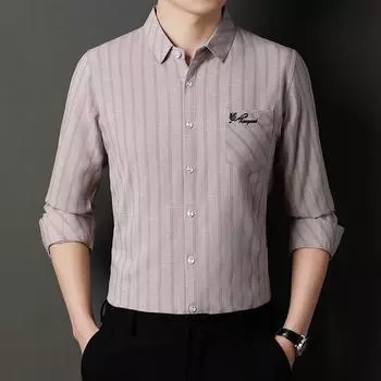 Весенне-осенняя молодежная модная модная мужская одежда, полосатая рубашка с лацканами, тонкая свободная рубашка с длинным рукавом M
