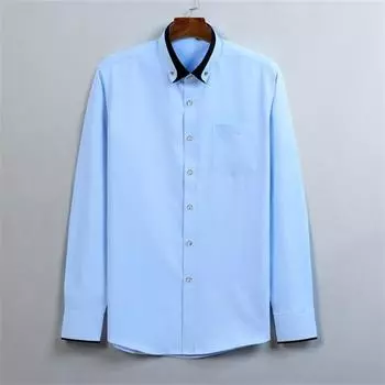 Весенне-осенняя мужская эластичная рубашка с контрастным воротником и длинными рукавами, удобная рубашка без железа для отдыха, молодежный однотонный топ 38 белый